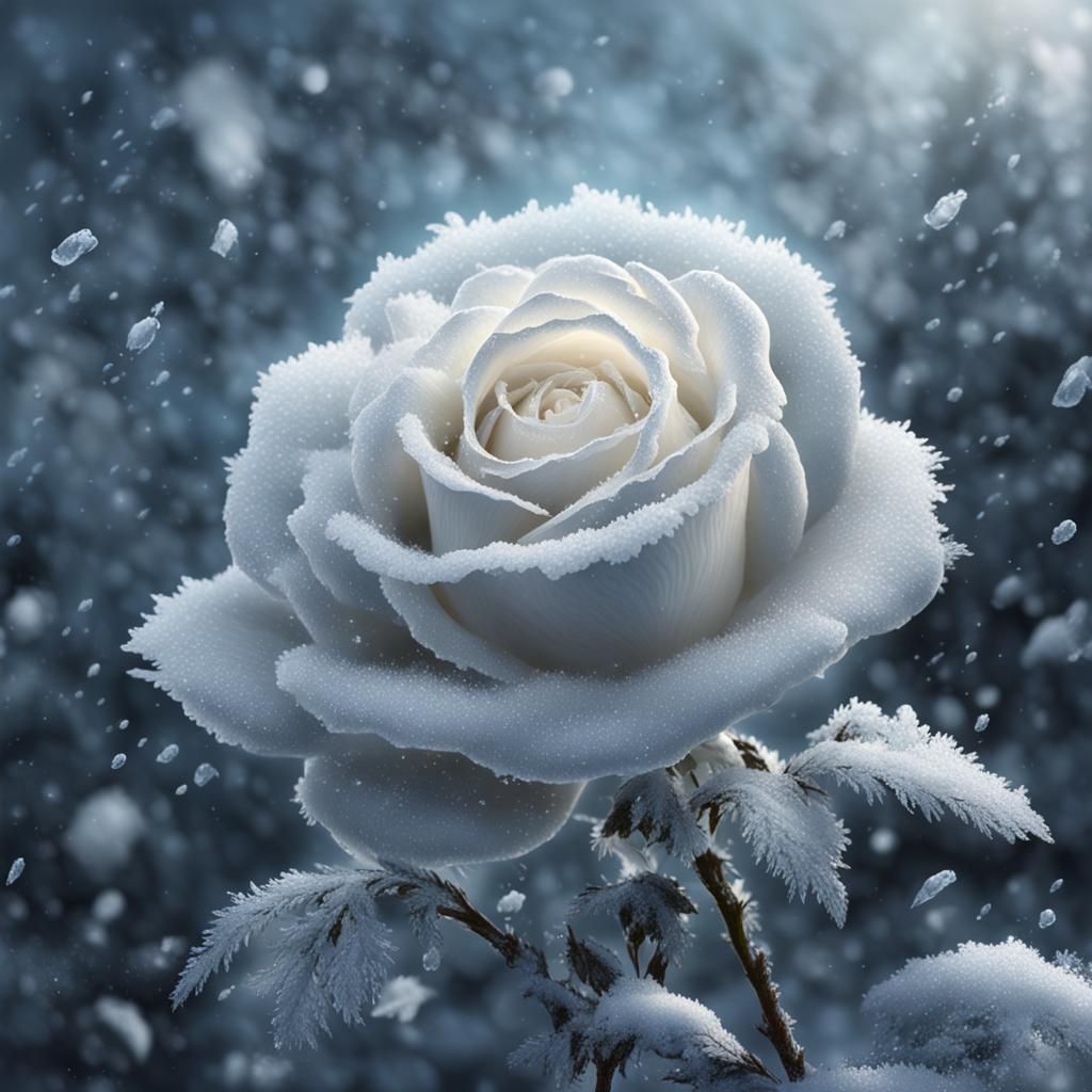 Mystical Winter Rose with Glowing Frost