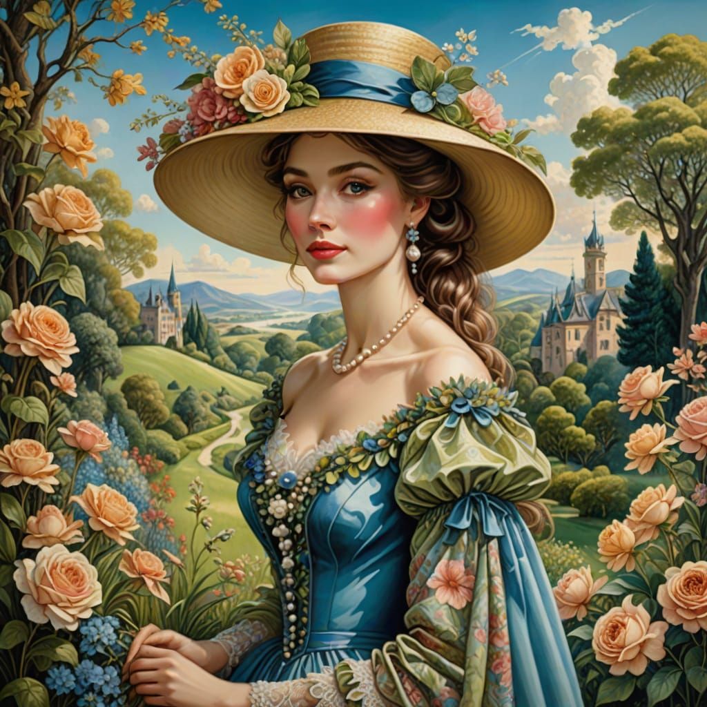 Elegant Noblewoman in 18th Century Garden