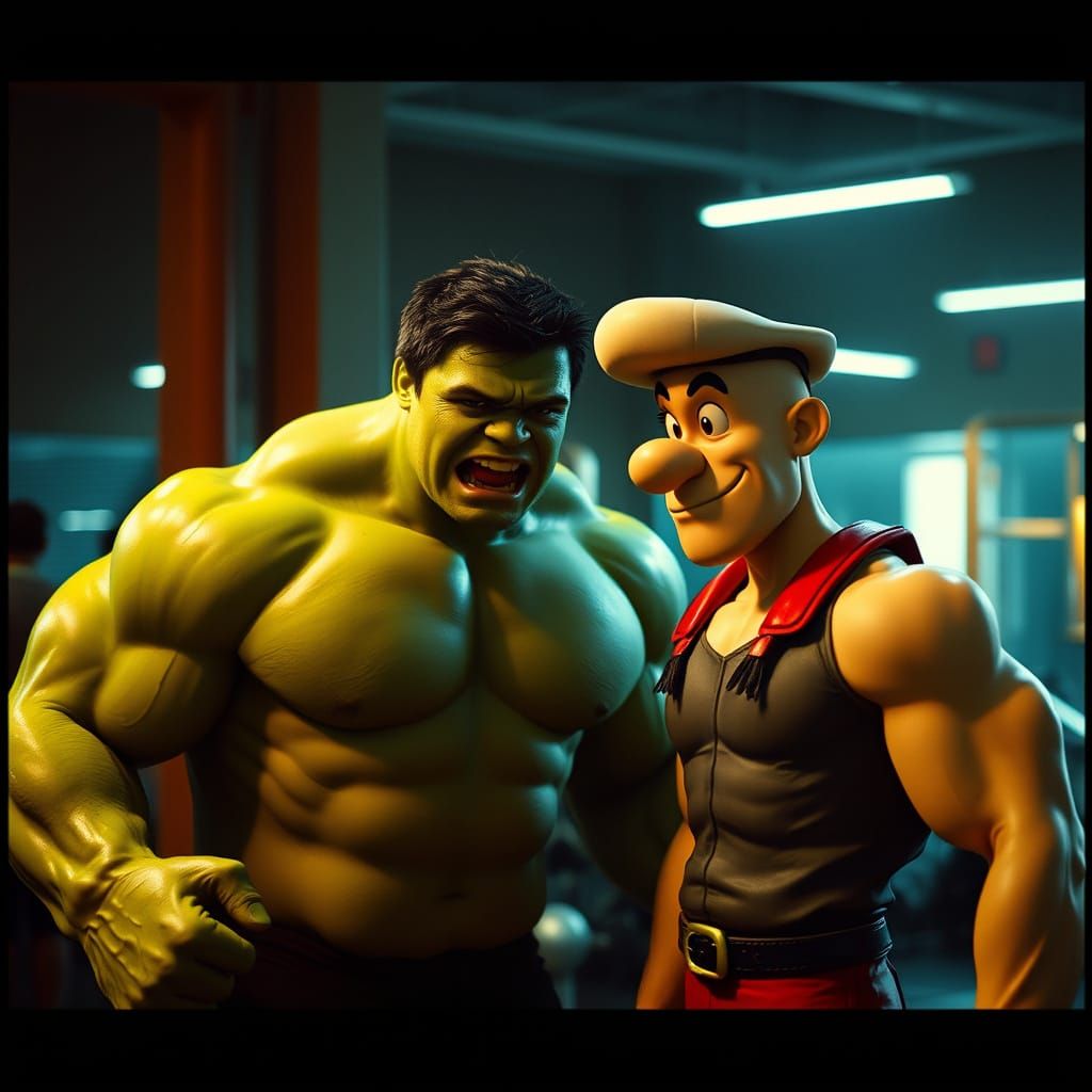 Hulk and Popeye in Epic Gym Cinematic