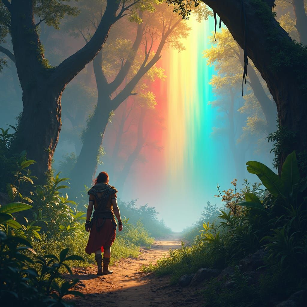 Jungle Adventurer on Rainbow Quest in Cinematic Style
