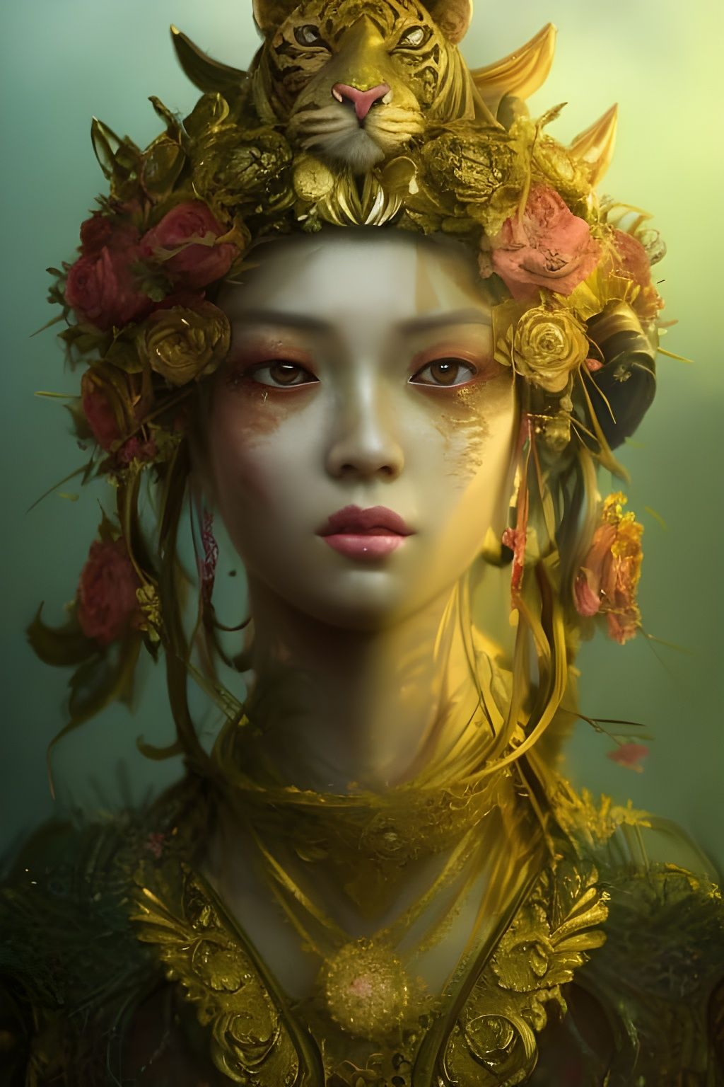 Detailed Tiger Warrior Portrait in Jungle Setting