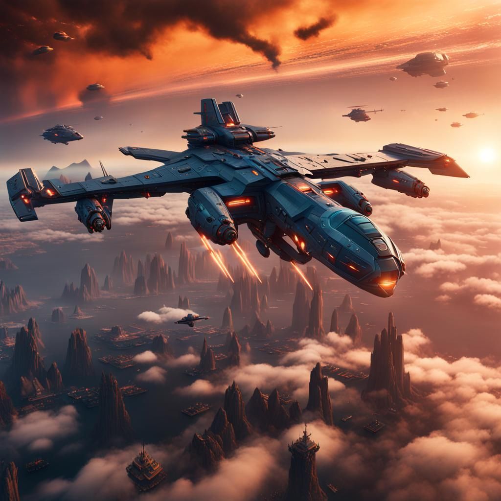 Futuristic Combat Spaceship Concept Art