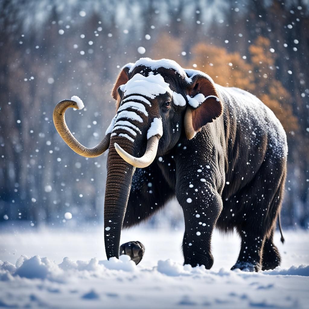 Mammoth Playing in Snow: Professional Photography