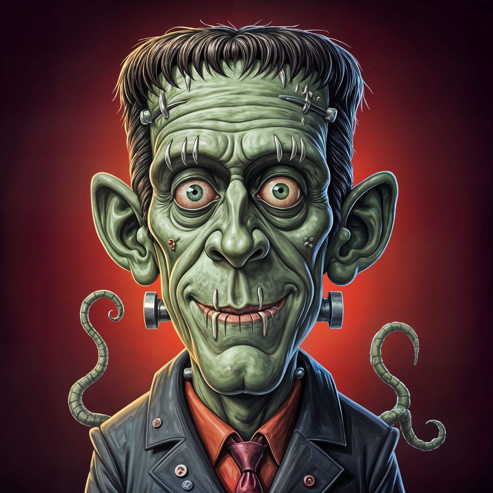Frankenstein Monster Caricature Portrait in Whimsical Fantas...