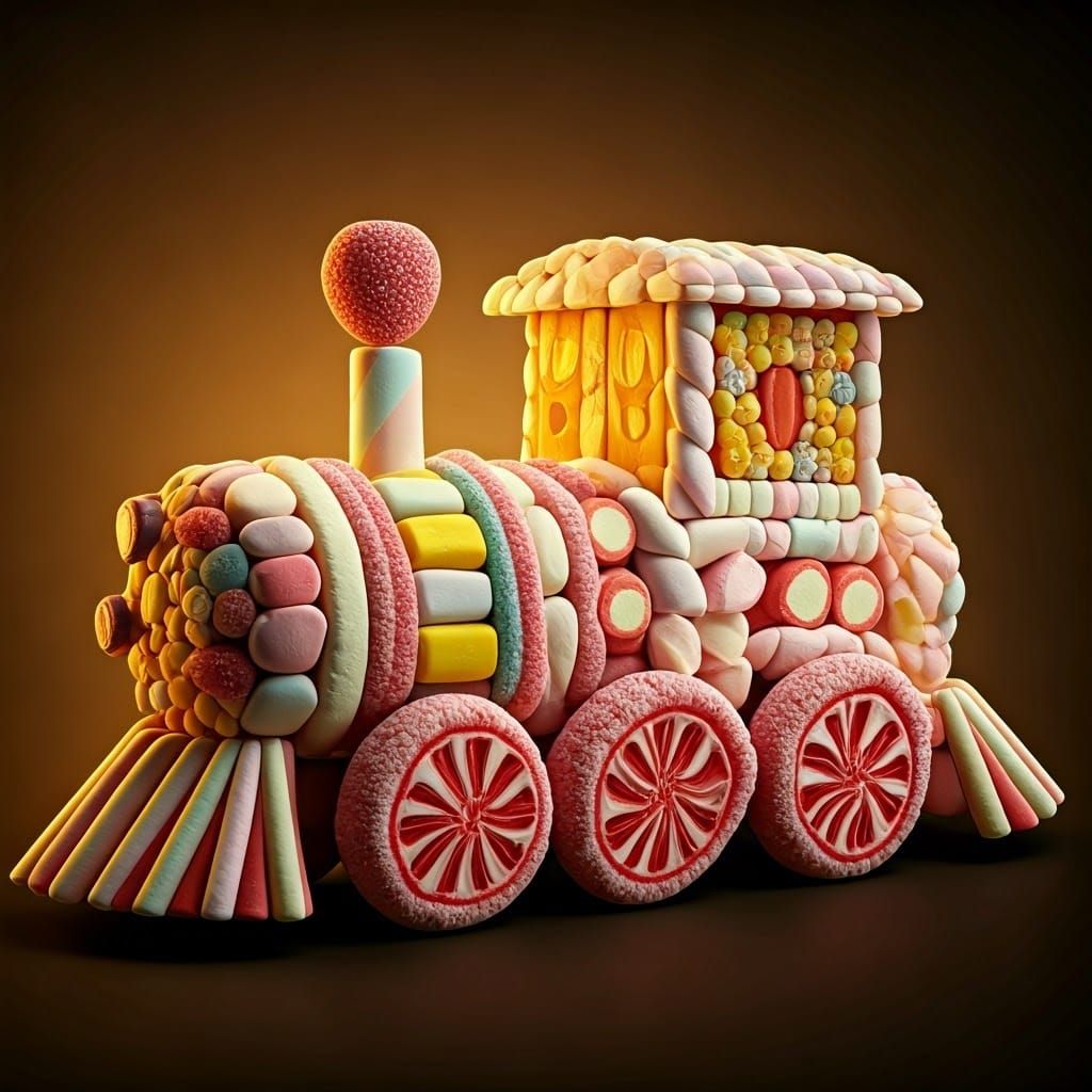 Vibrant Candy Train in Warm Golden Light