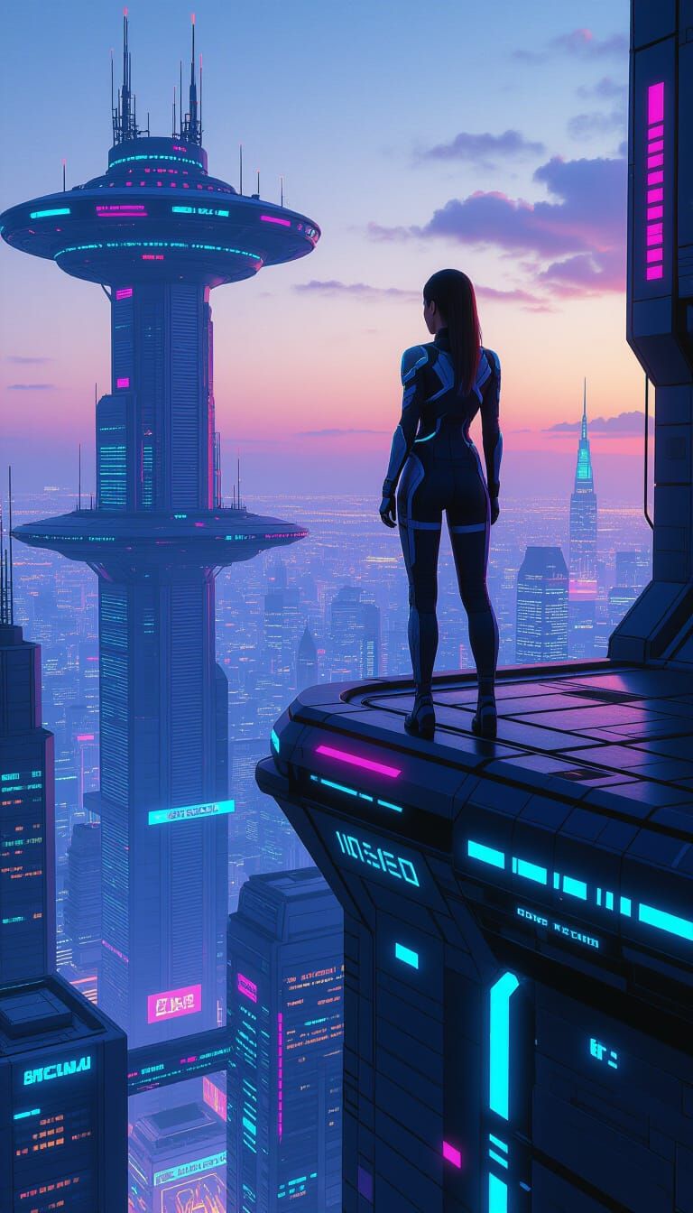Futuristic Cityscape View in Cyberpunk Style