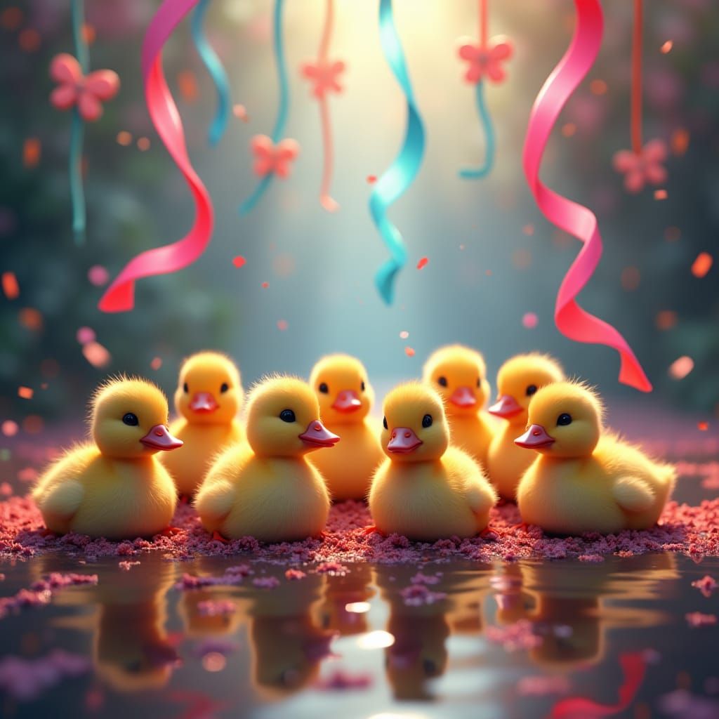 Duckling Streamer Party in Dreamlike Matte Painting Style