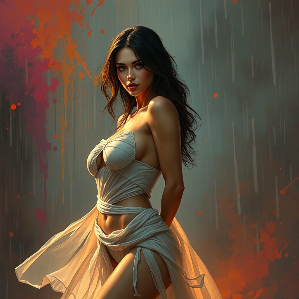 Surrealist Goddess in Whimsical, Dreamlike Landscape