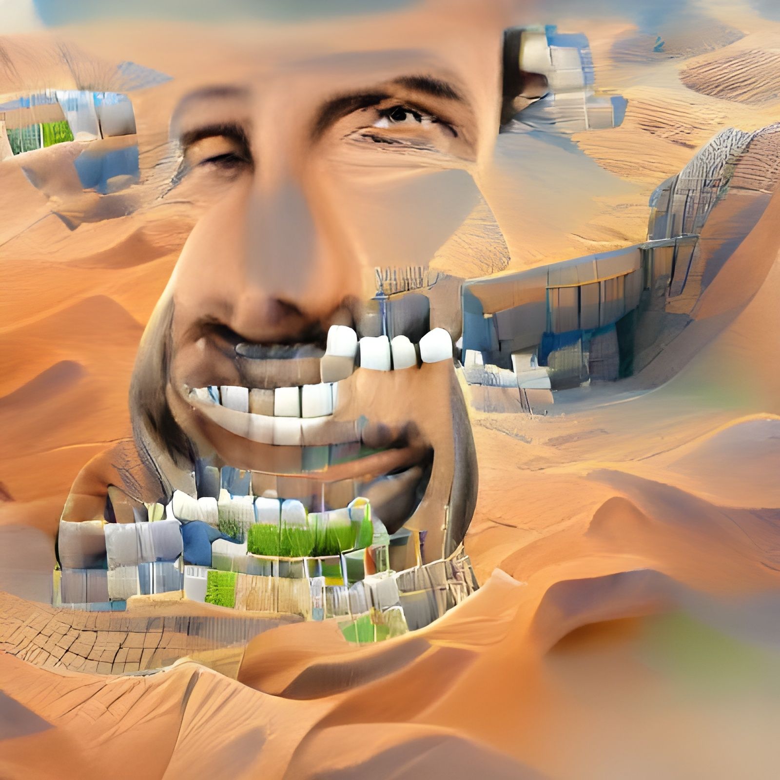 Adam Sandler Smiles in Desert Landscape Painting