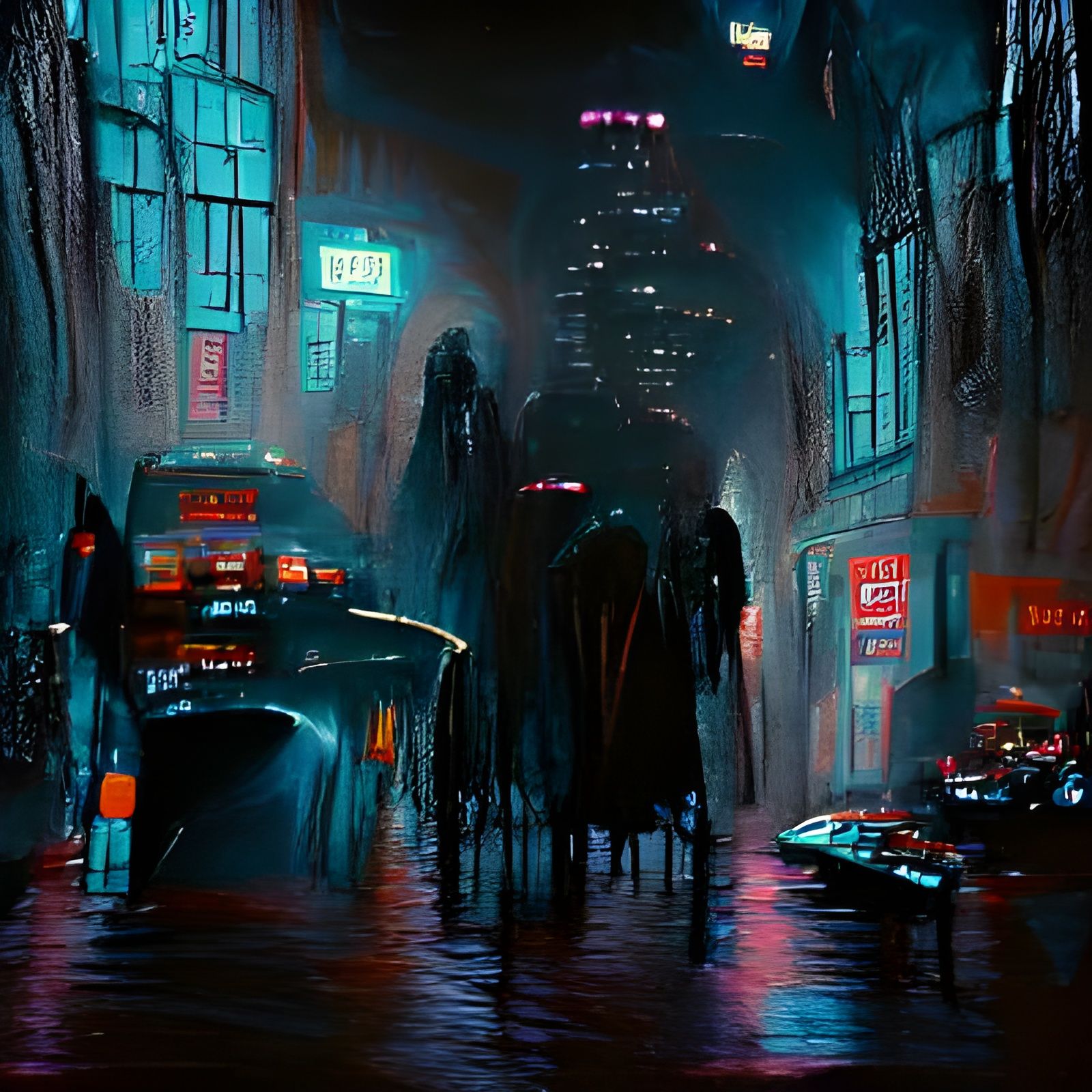 Neon Cyberpunk City Street Painting