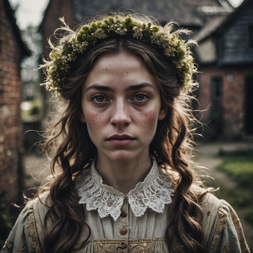May Queen Portrait in English Village, 1800s