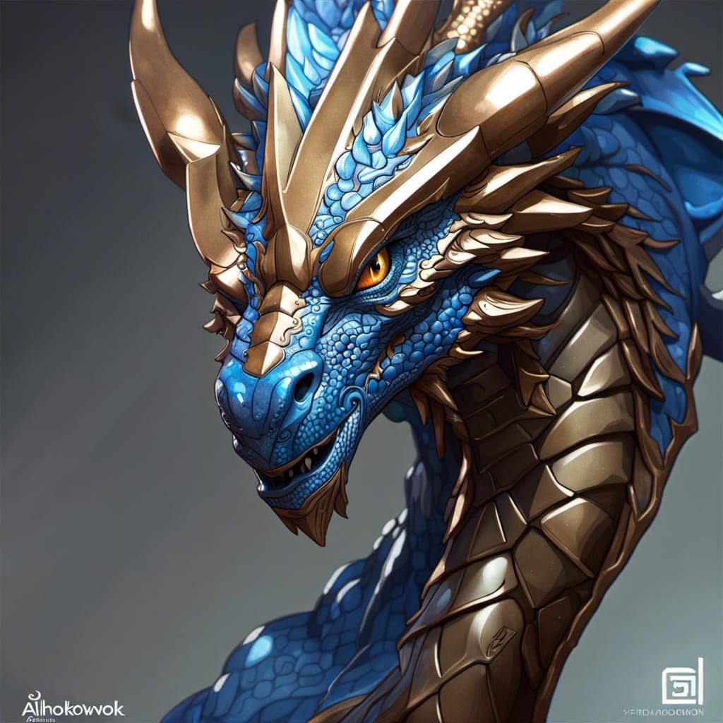 Bronze Dragon Portrait in Hyperdetailed Digital Art