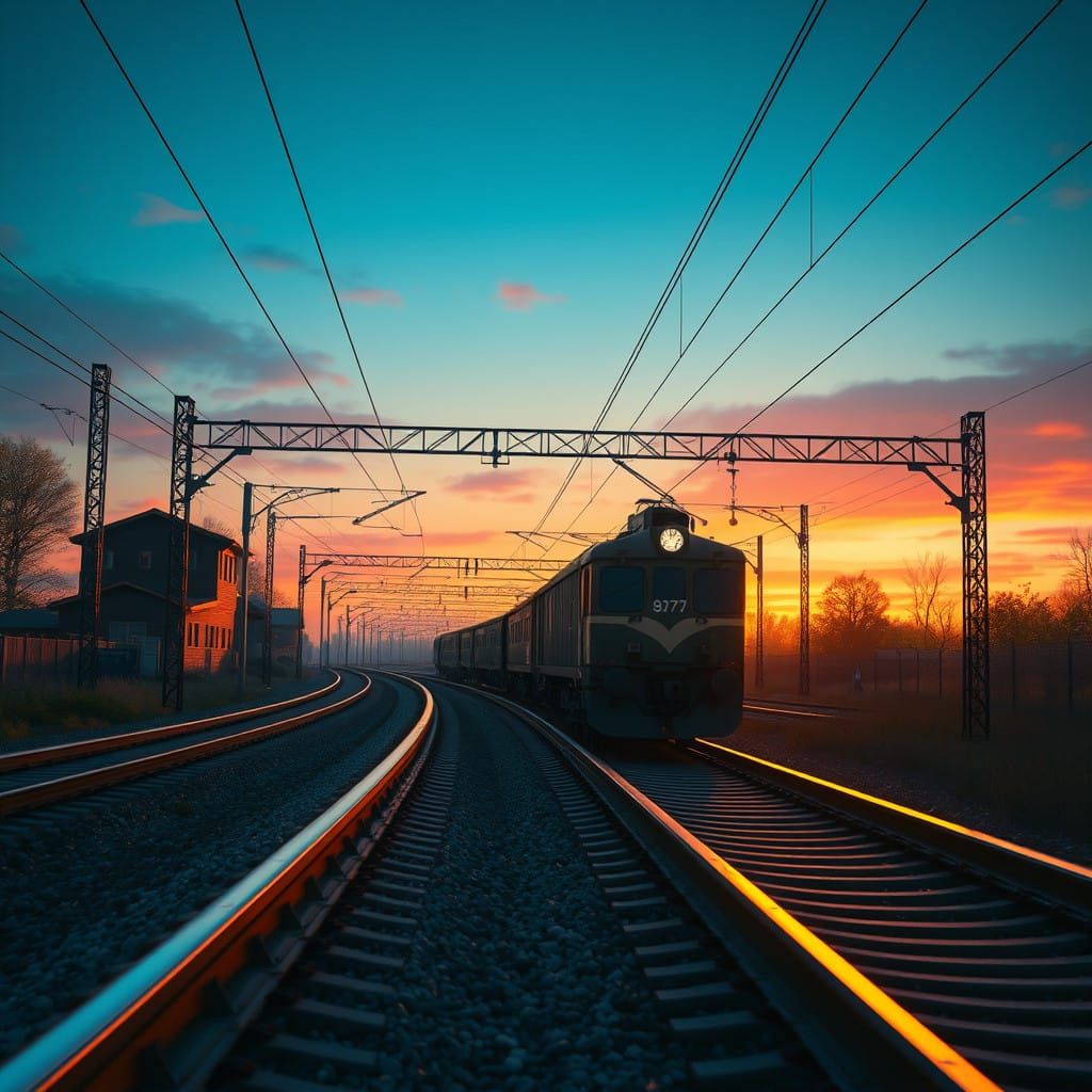 Hyperrealistic Railway Scene in Warm Color Palette