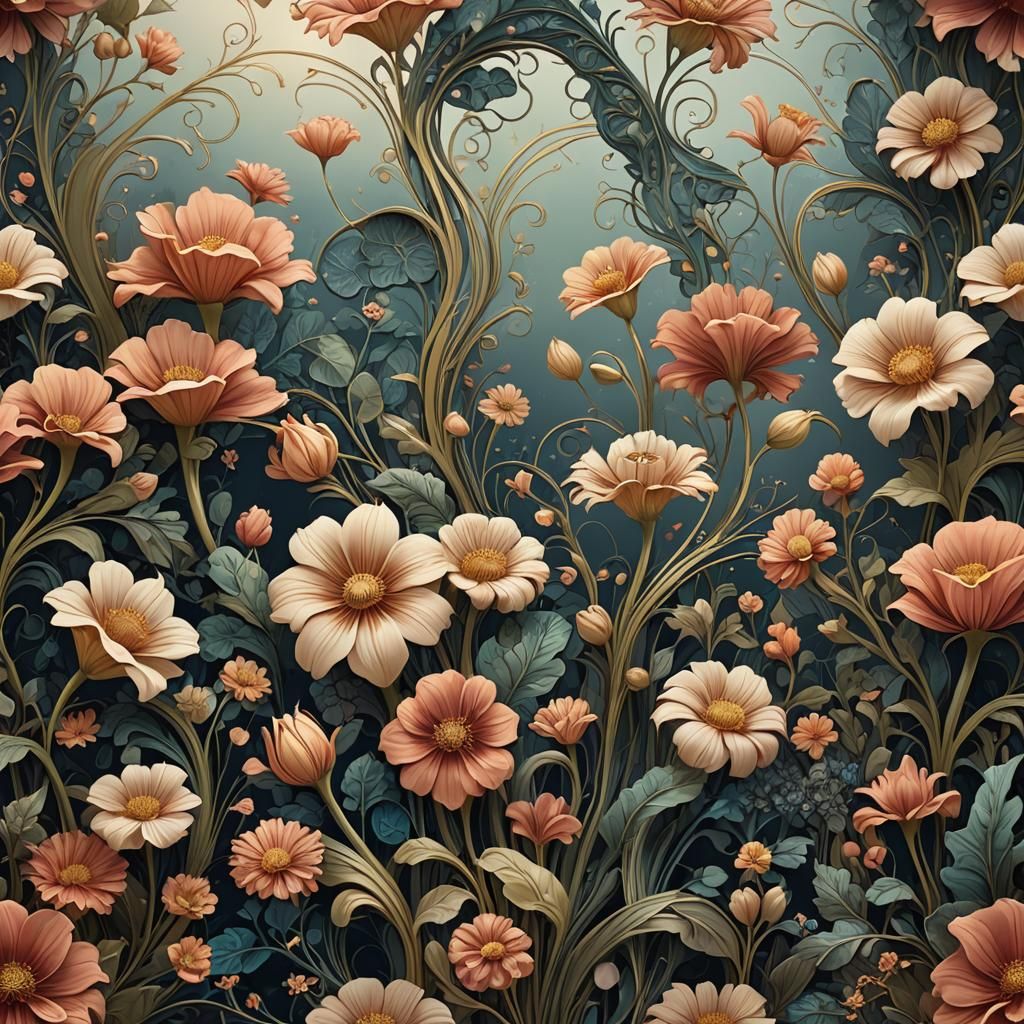 Art Nouveau Floral Patterns in Organic Shapes