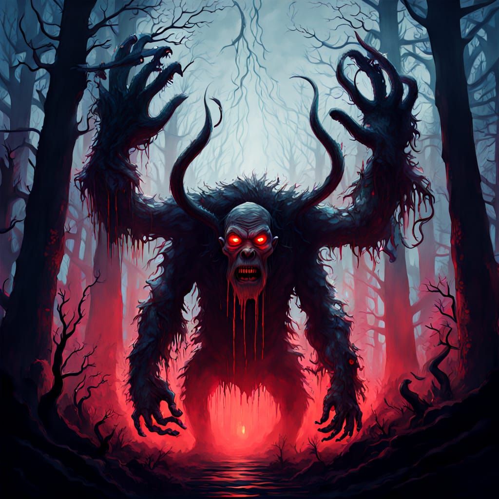 Cyberpunk Horror Movie Poster: Slavic Folklore Creature