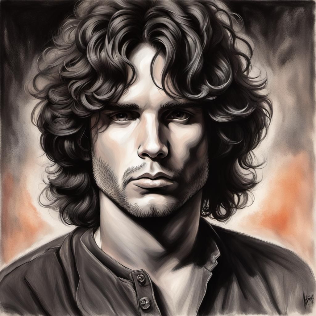 Intense Charcoal Portrait of Jim Morrison