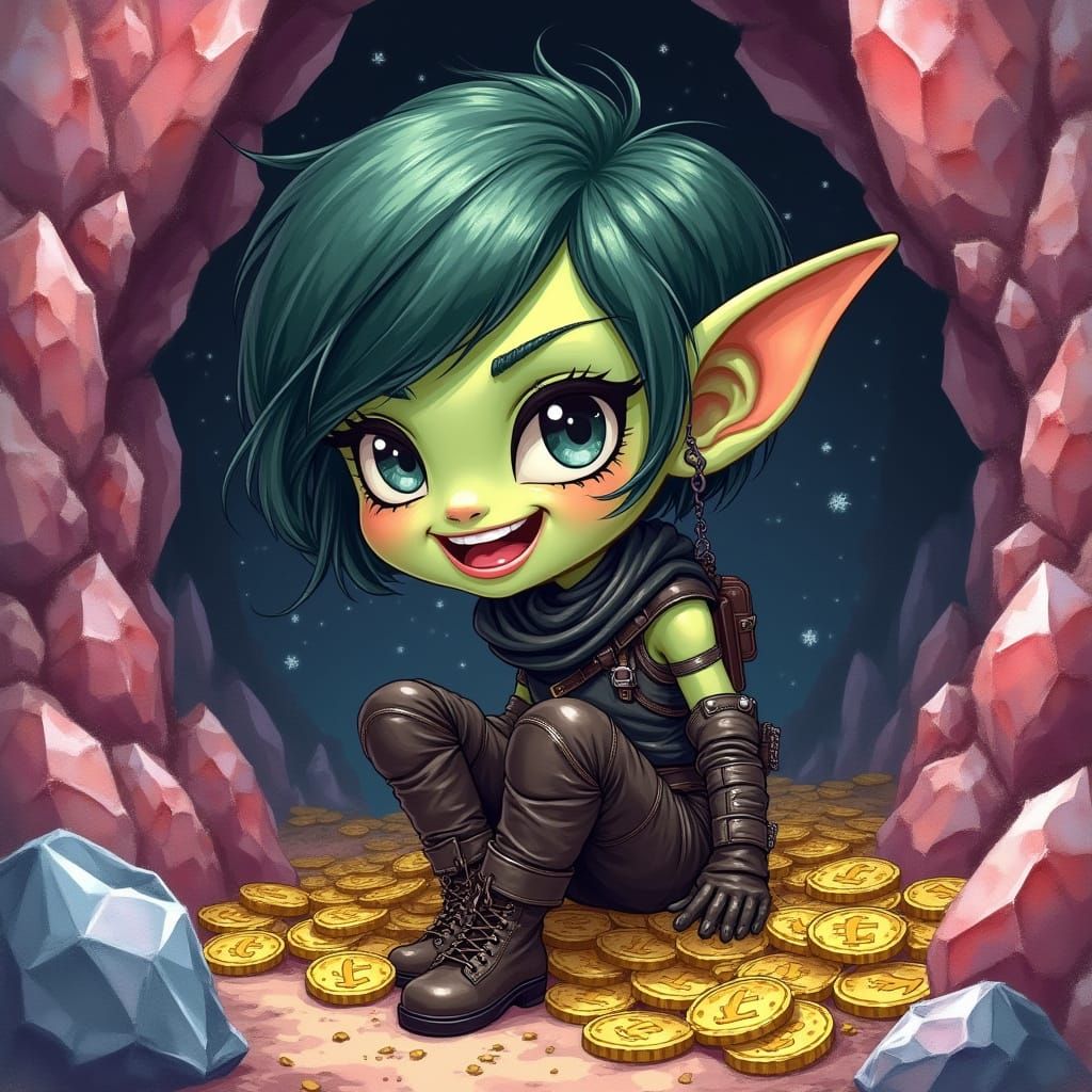 Goblin Treasure Hoard in Vibrant Watercolor