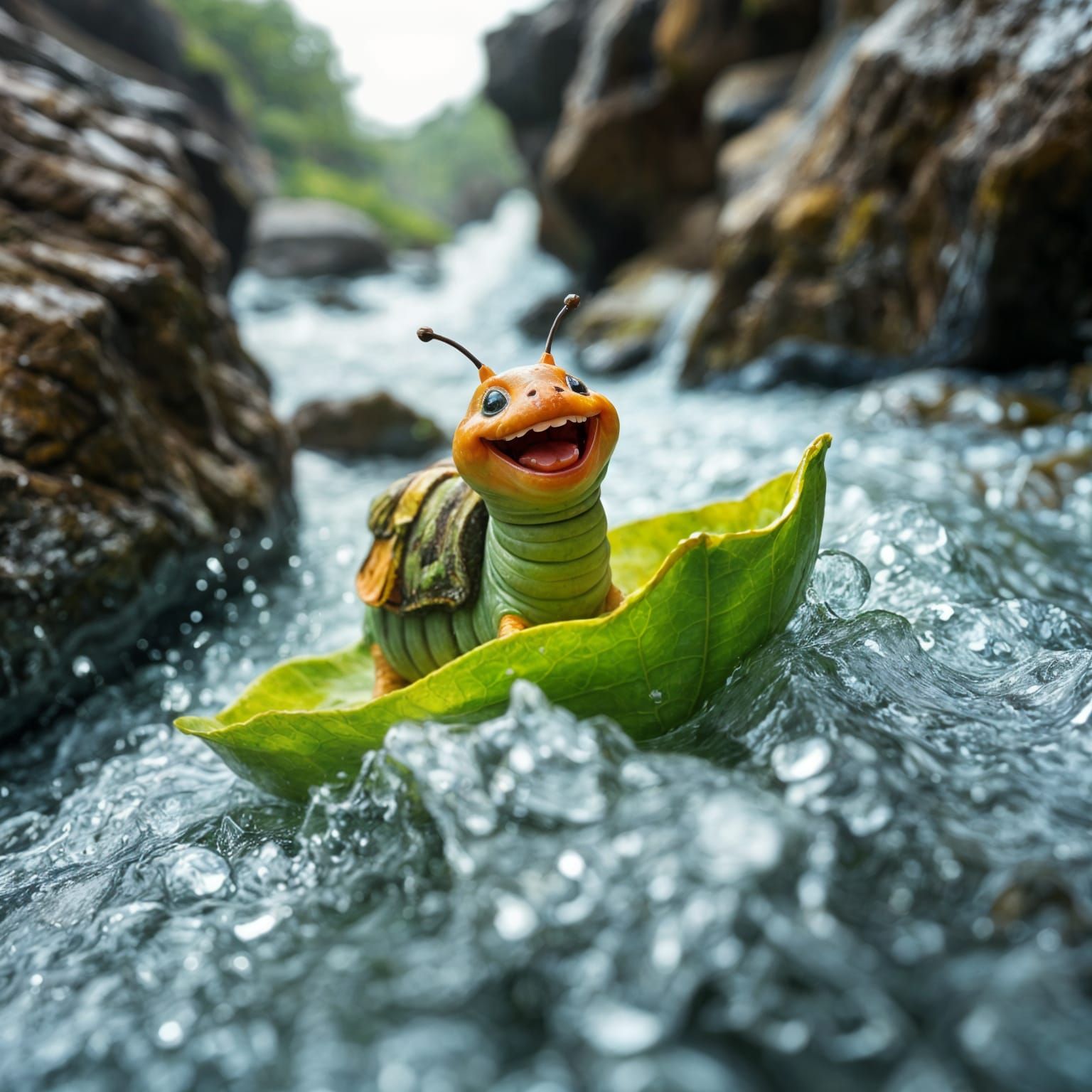 Excited Caterpillar's River Adventure