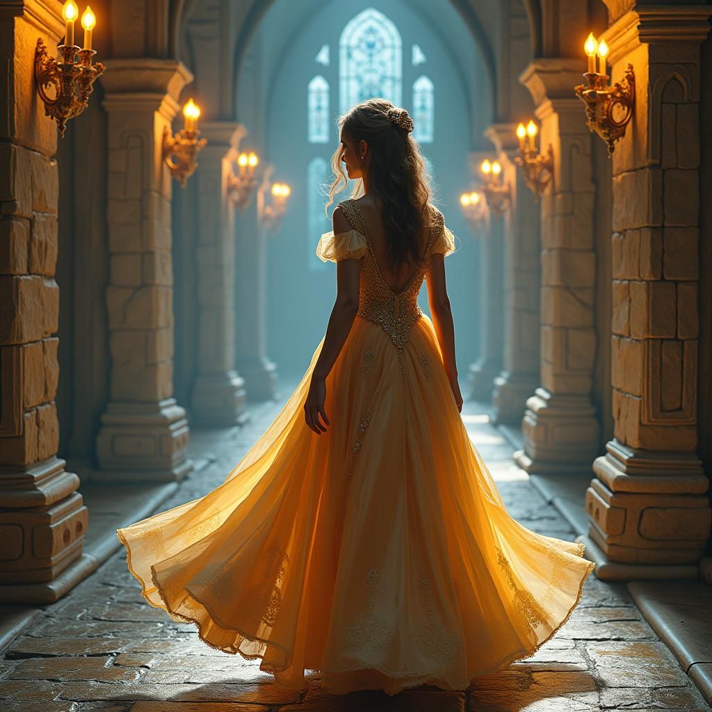Princess in Castle Corridor: Matte Painting