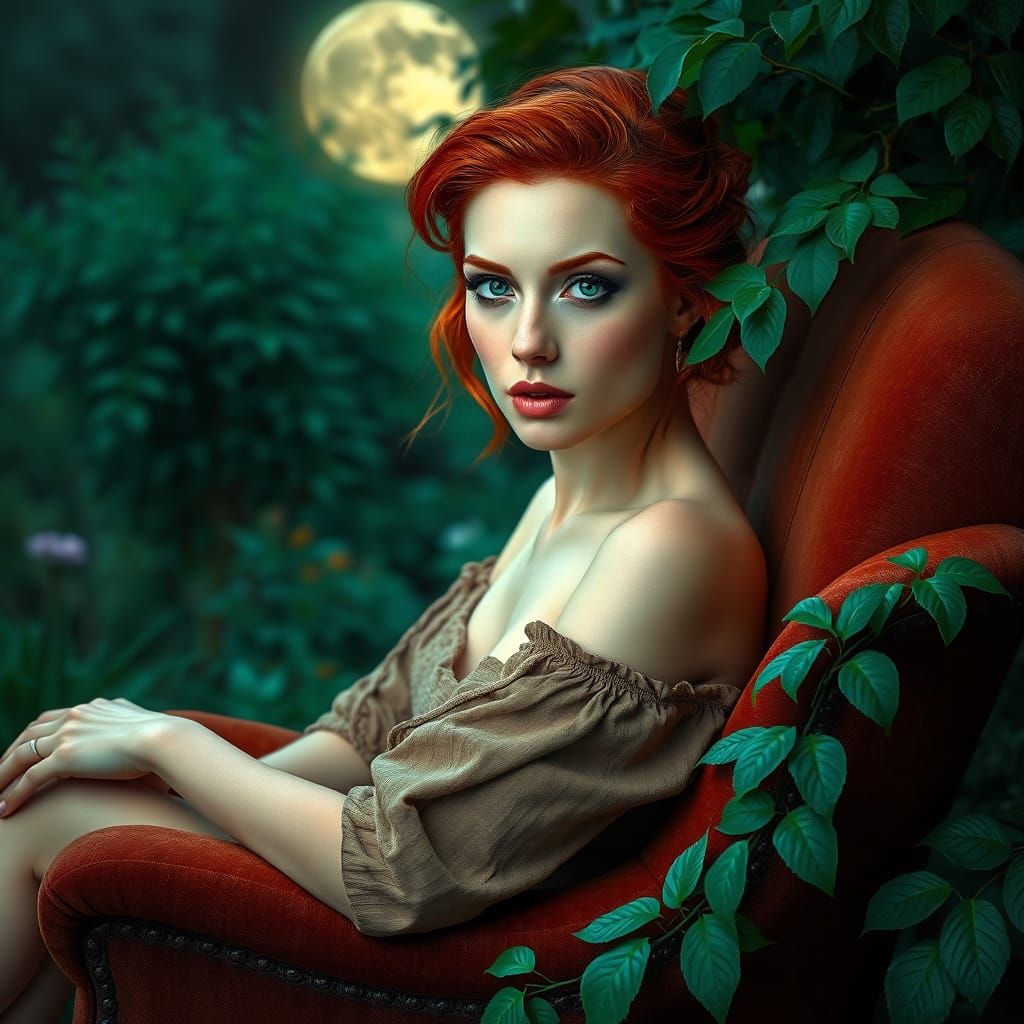 Enchanting Woman in Mystical Moonlit Garden