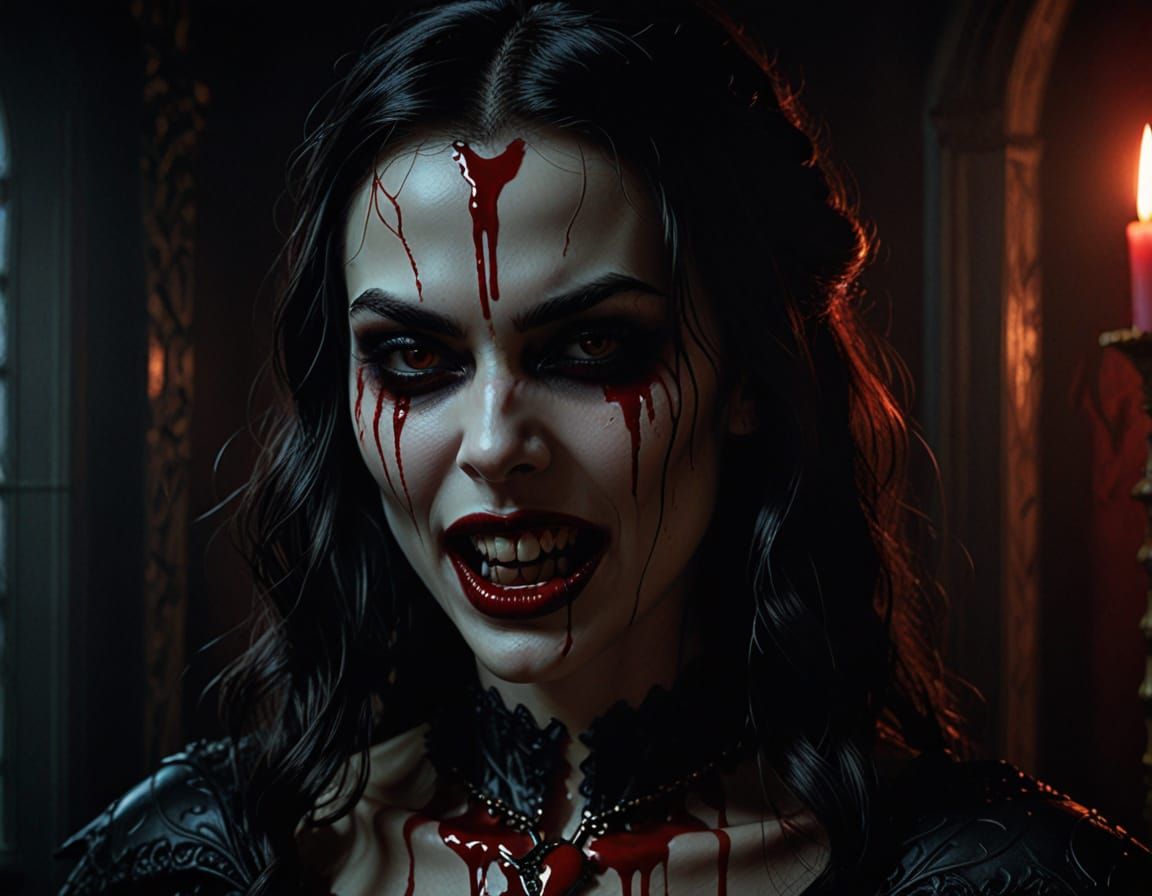 Gothic Vampiress Portrait in Dark Romanticism Style