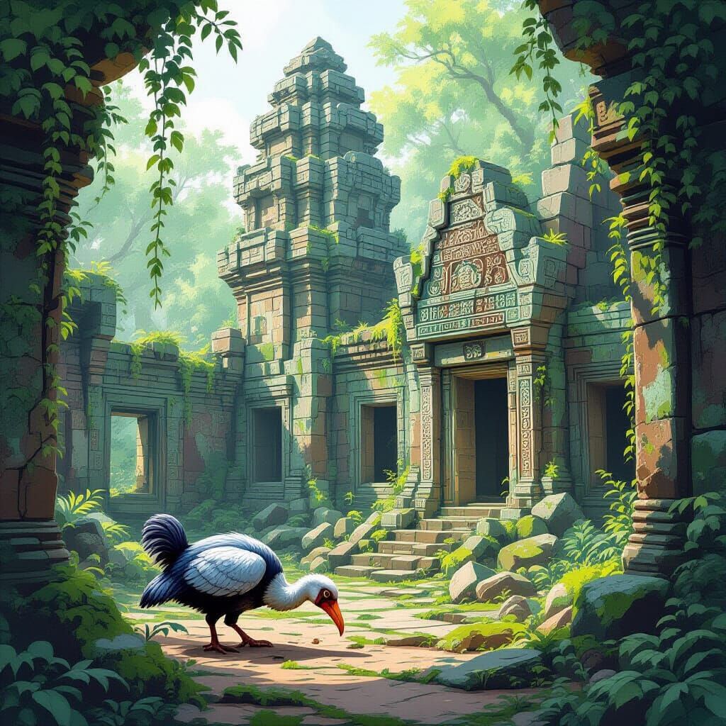 Dodo Bird in Overgrown Temple Ruins