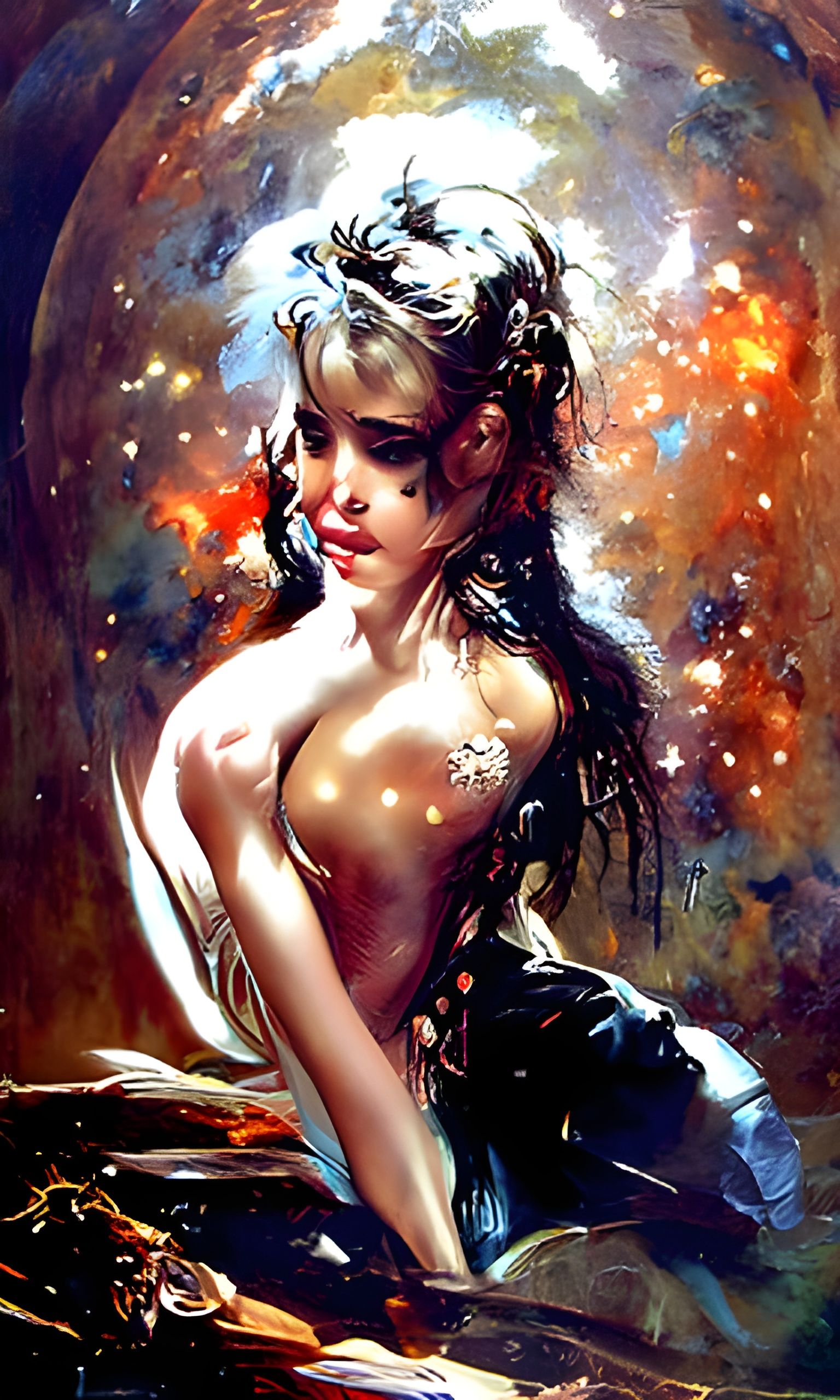 Woman in Starry Night Sky, Fantasy Art