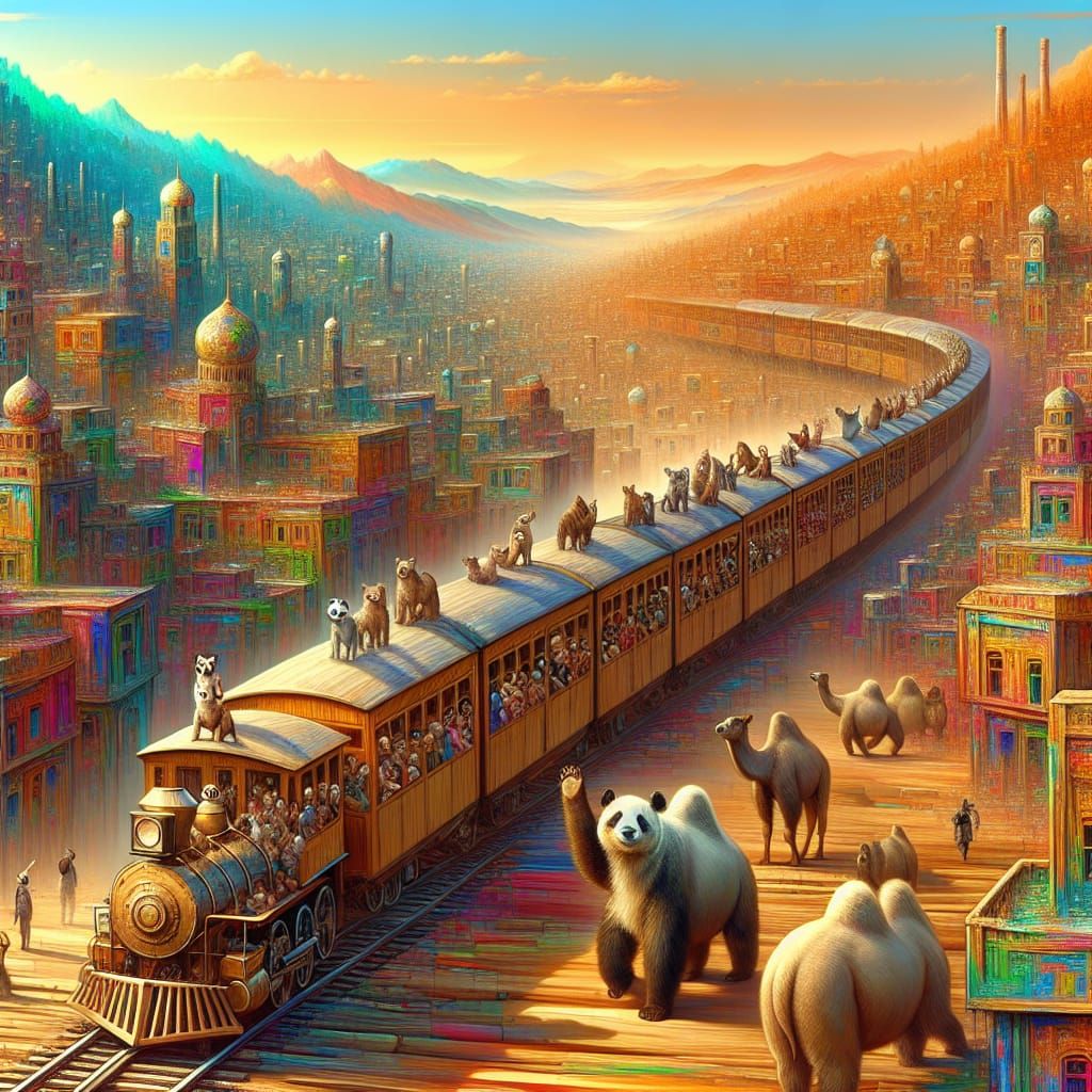 Hyperrealistic Train Chugs Through Whimsical Cityscape at Su...