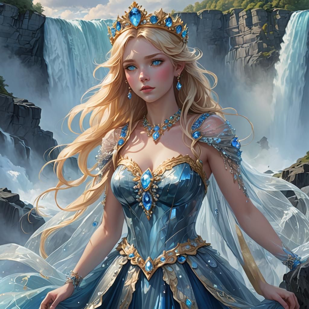 Anime Princess at Niagara Falls in Art Nouveau Style