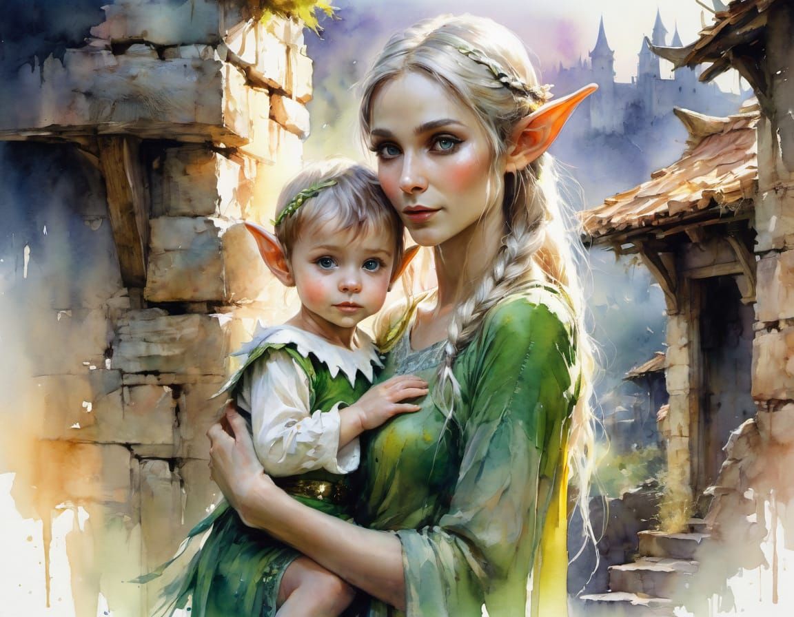 Enchanting Elf Portrait in Watercolor Style