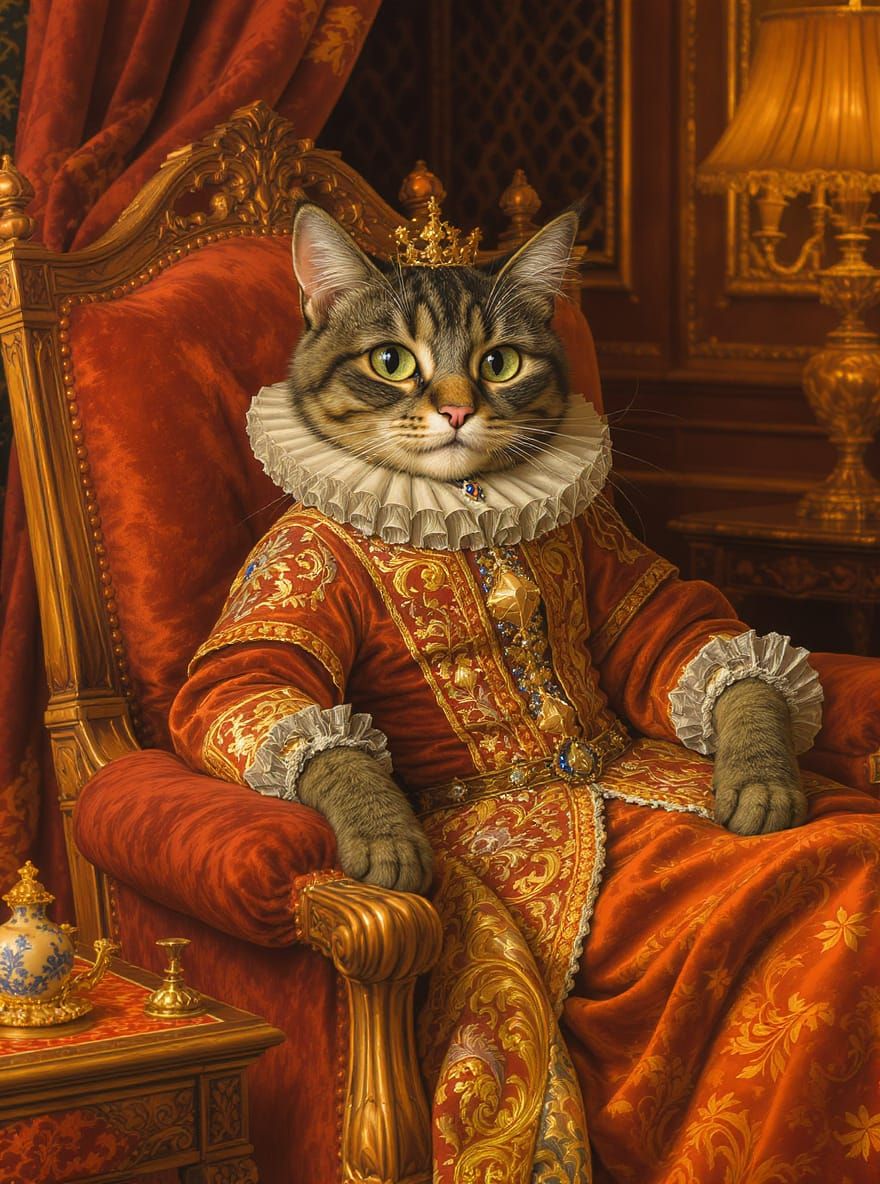 Renaissance Cat in Lavish Parlor, Fantasy Art