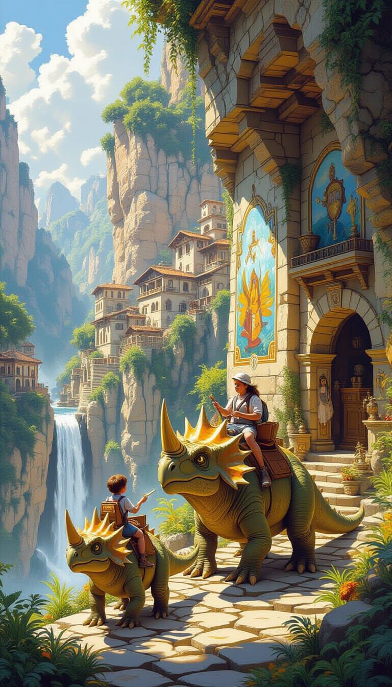 Dinosaur Village in Warm Sunlight