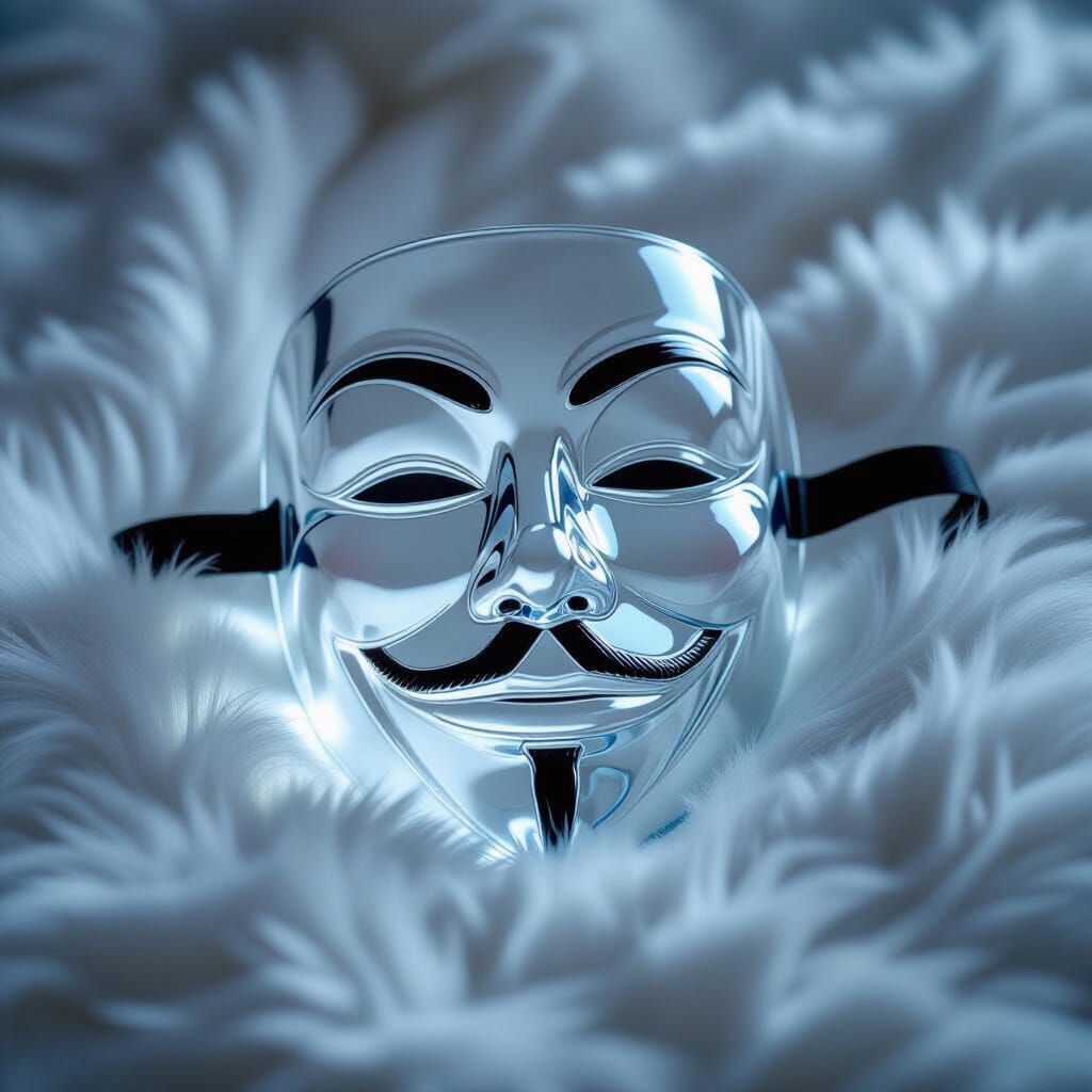 Crystal Glass Mask on Sparkly Fur, Cinematic Lighting