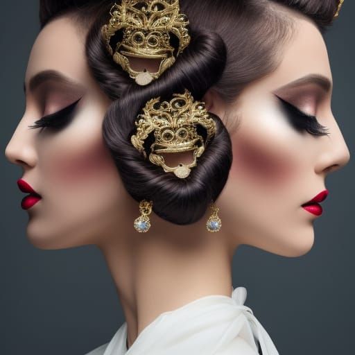 Two-Faced Girl with Crown: Duality in Hyperdetailed Portrait