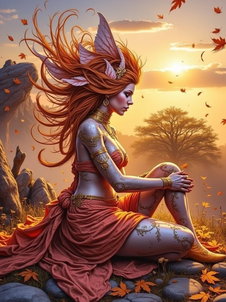 Autumn Goddess With Sunset And Dynamic Lighting