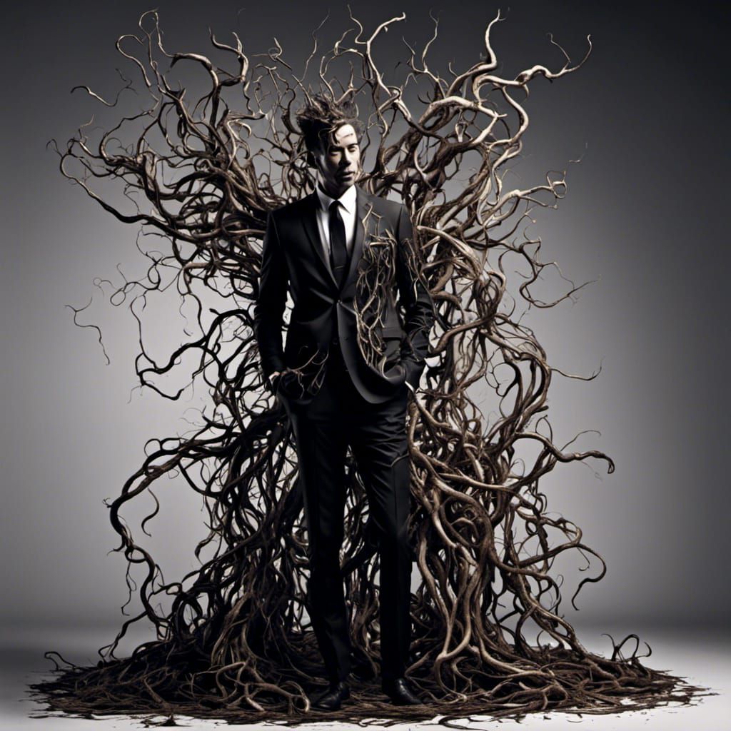 Root Suit: A Dadaist Water-Ink Silhouette