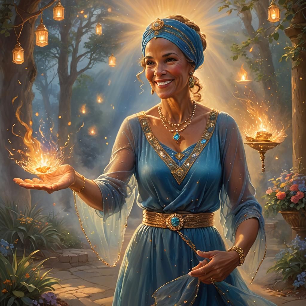 Ethereal Woman Conjures Fire in Mystical Realism