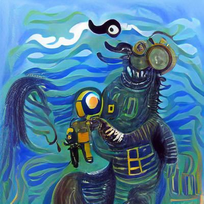 Deep Sea Diver Encounters a Sea Monster