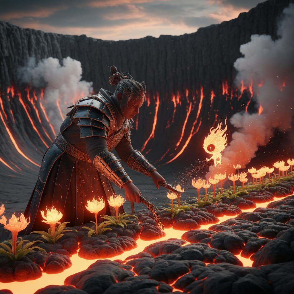 Volcano Gardener Tends Fiery Blossoms in Crater