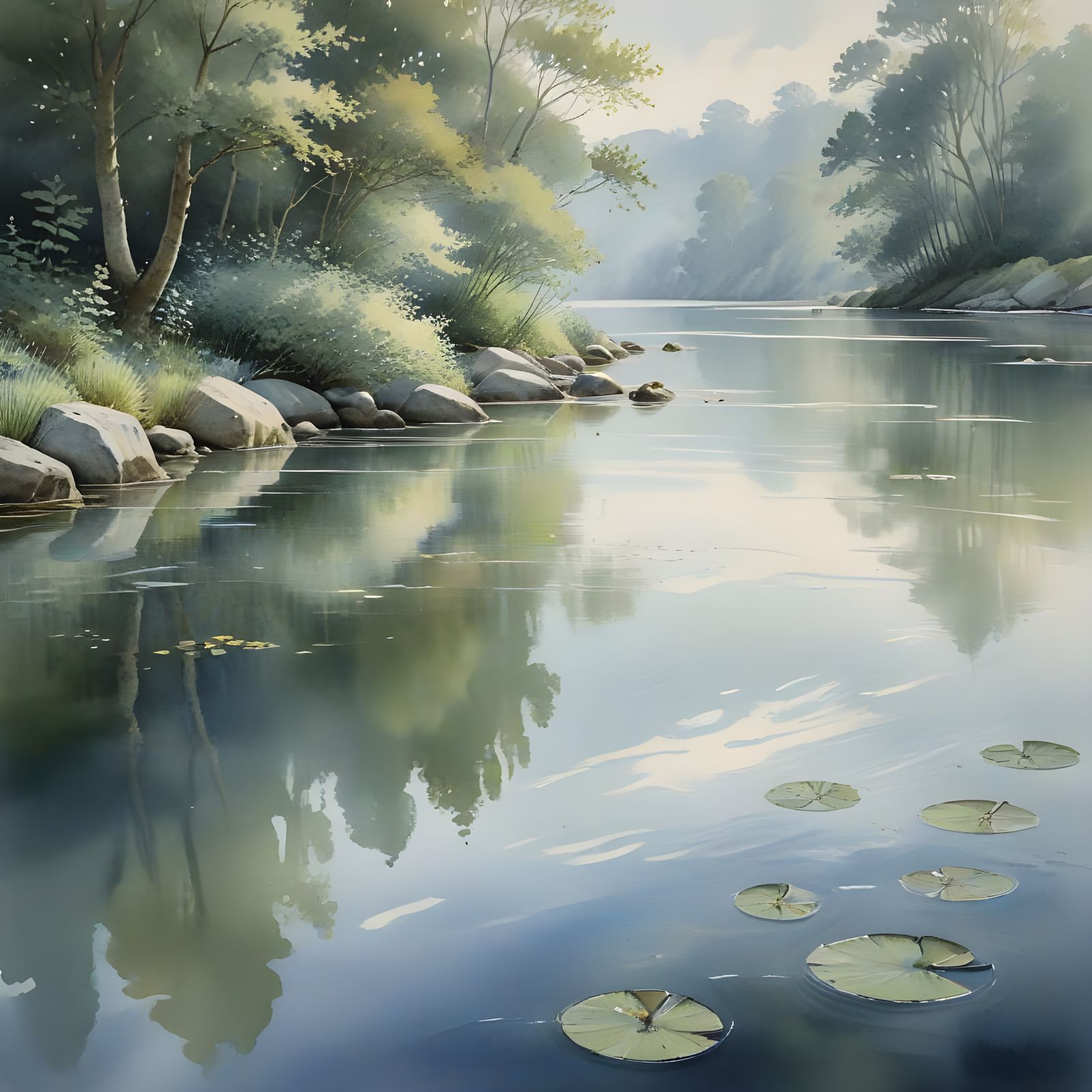 Watercolor Painting of the Calming Blue Hue of Water