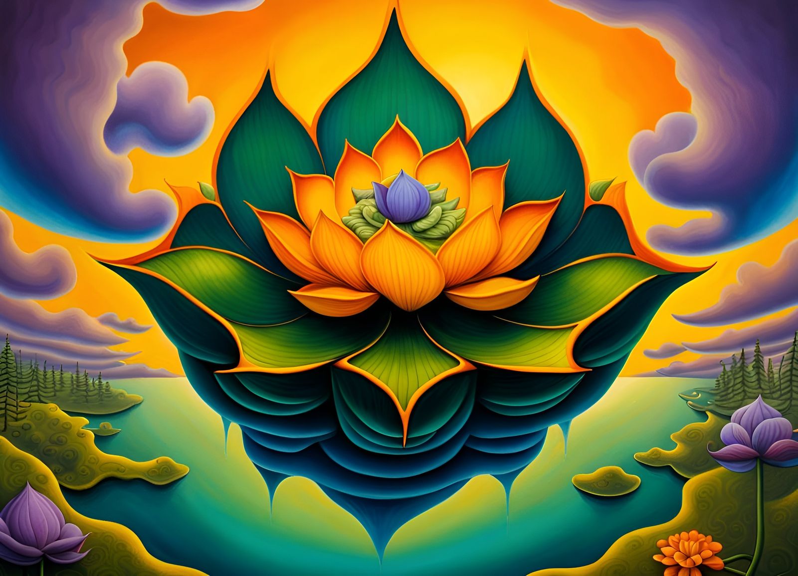 Giant Lotus Flower on Biomorphic Clouds