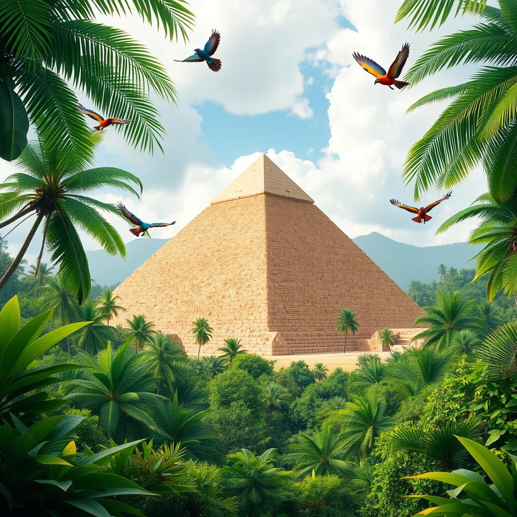 Giza Pyramids in Tropical Jungle, Photorealistic