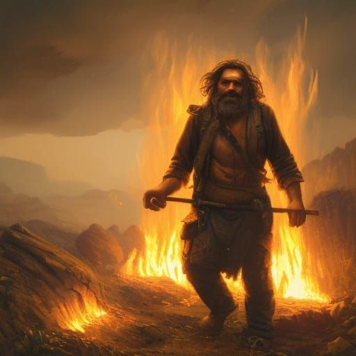 Survivalist Ignites Fire: Dark Fantasy Concept Art