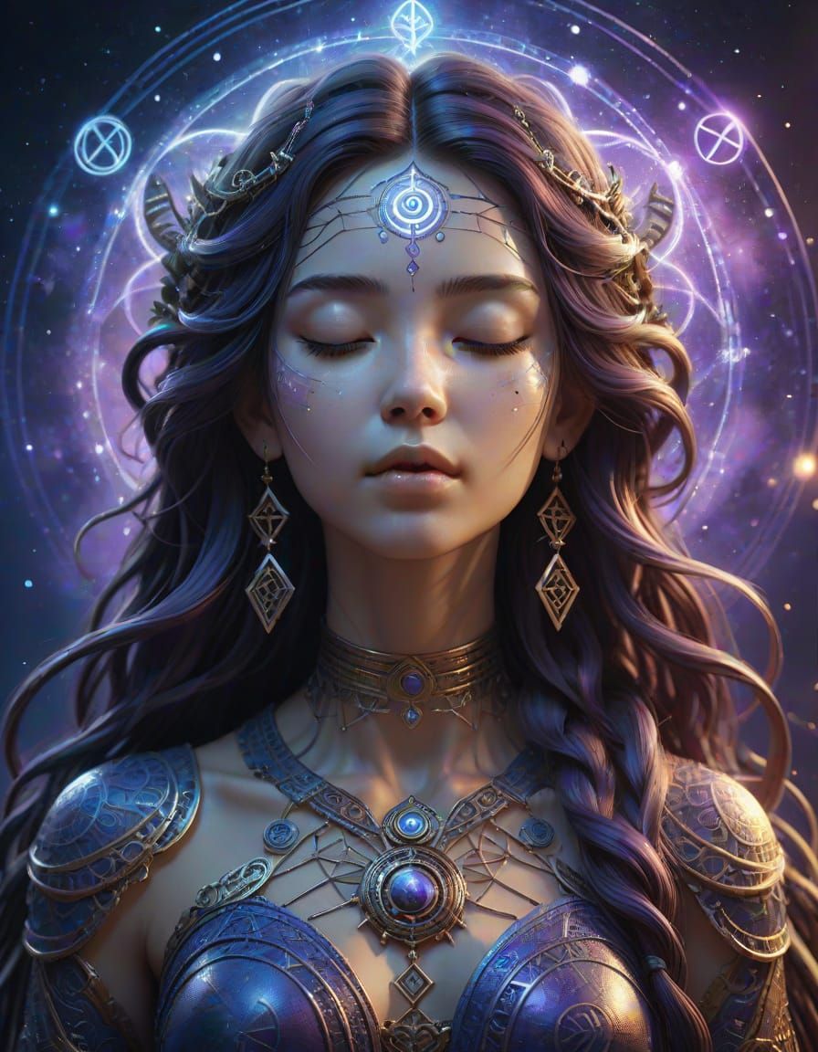 Ethereal Woman in Celestial Meditation