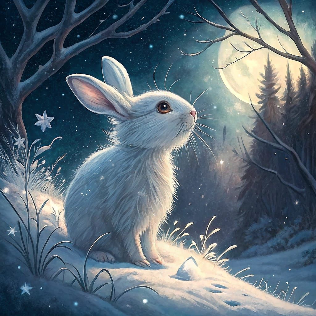 Illuminated Bunny in Winter Forest