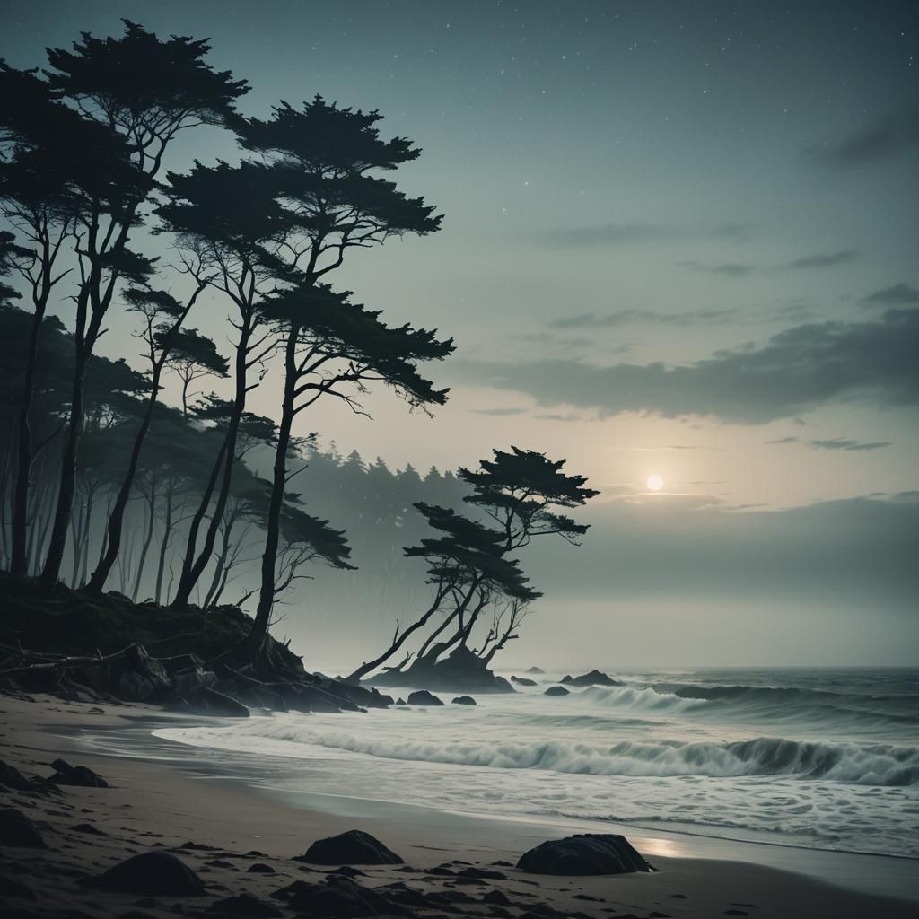 Magical Night: Forest, Sea, and Fog in Harmony