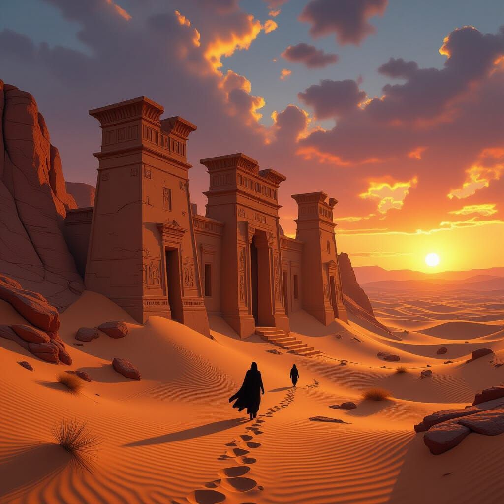 Desert Ruins at Golden Hour, Cinematic Style