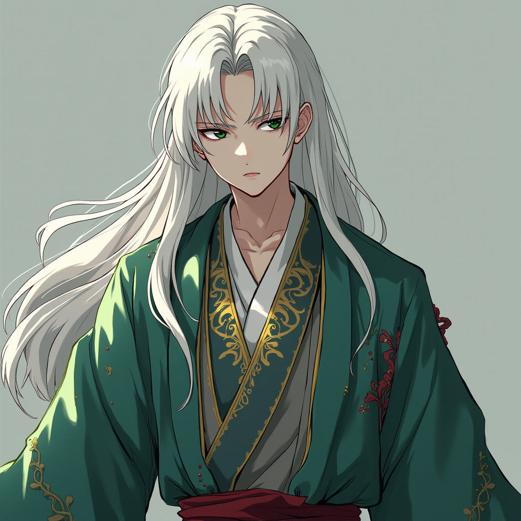 Vampire Samurai in Green Kimono, Anime Style