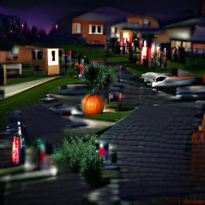 Suburban Halloween Night Scene