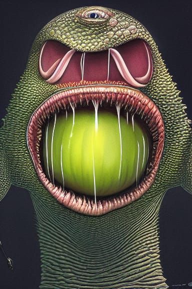 Disturbing Gooseberry Creature with Creepy Smile